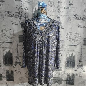 Rafaella Abstract Print Top in Blue and Gray